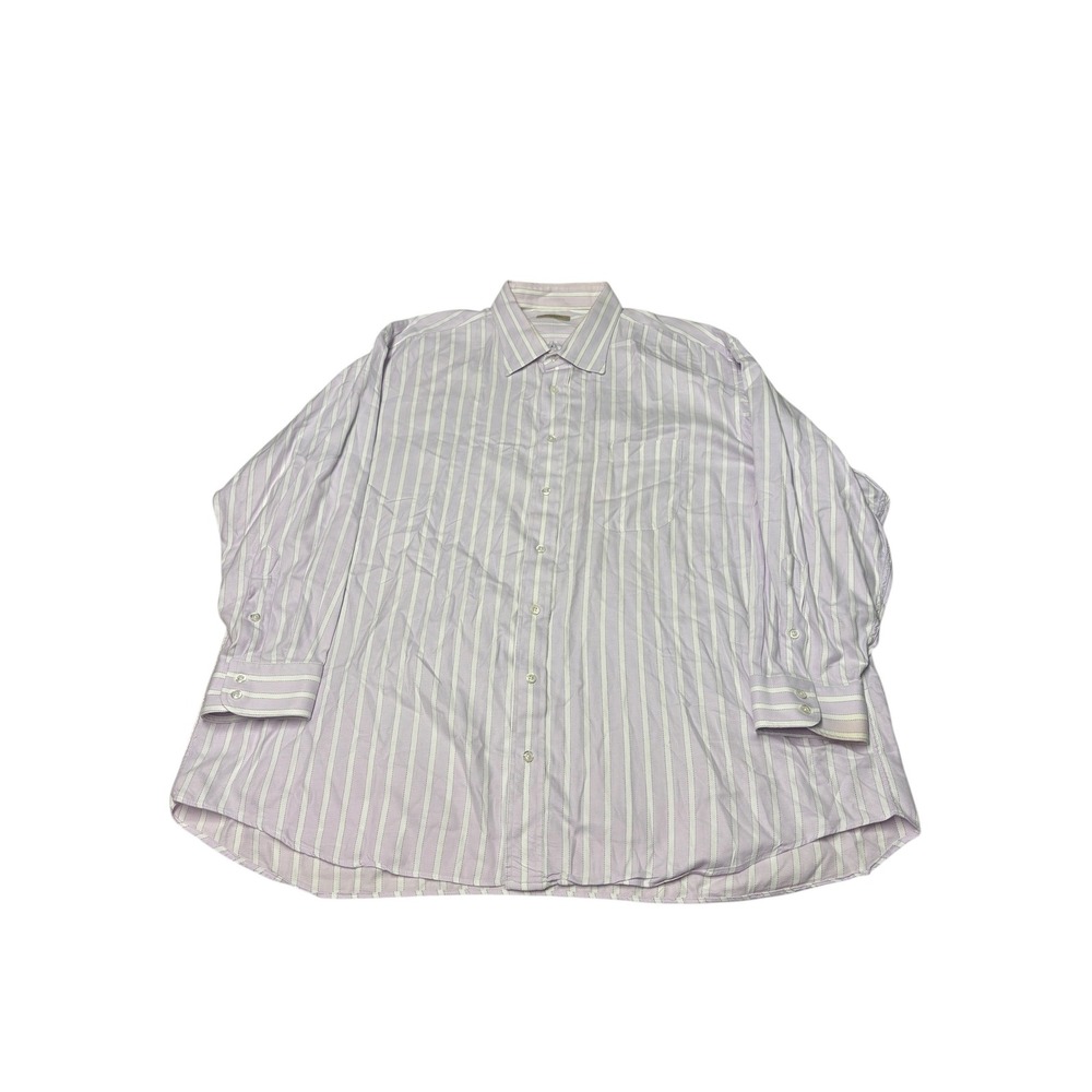 VTG Burberry London Mens 19-B Striped Button Down Shirt Purple White Made in USA